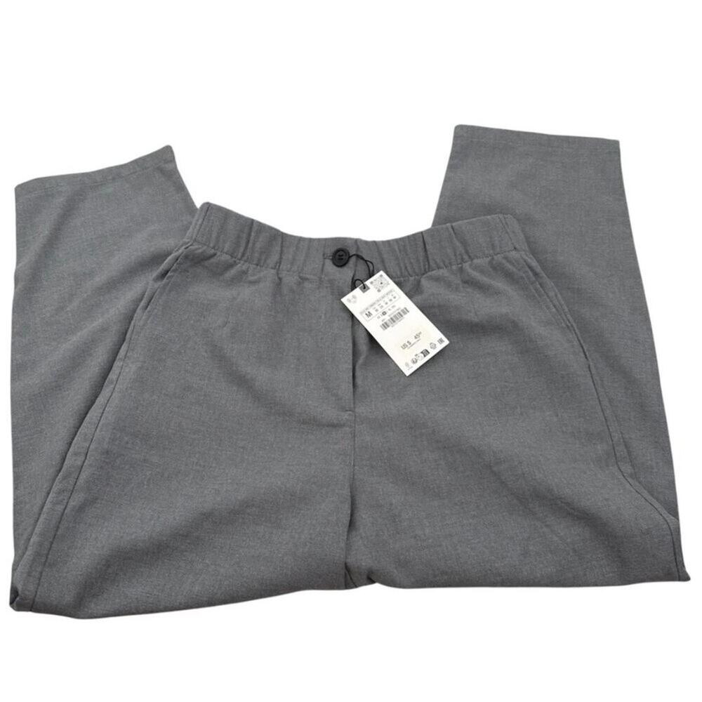 NWT ZARA Elastic waste back pockets straight ankle gray side 8372/317/803 Medium - Picture 3 of 11